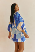 Valley Blue Print Puff Sleeve Button Elara Top