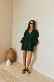 Ava Flounce Long Sleeve Mini Tie Dress - Black