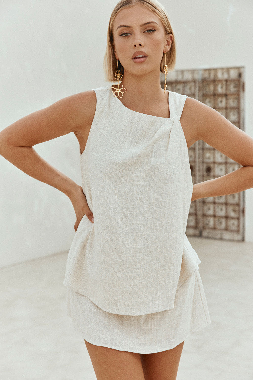 Beige Asymmetric Neck Longline Luella Top