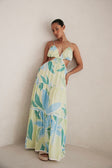 Backless Cutout Maxi Lotte Dress - Blue Green White