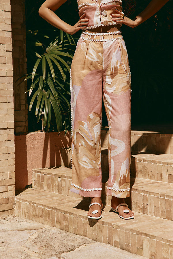 Pink Tramonto Print Lace Pocket Ragazza Pants