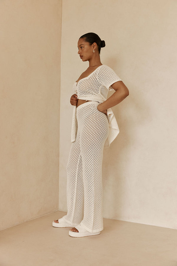 White Crochet Knit high Waist Milana Pants