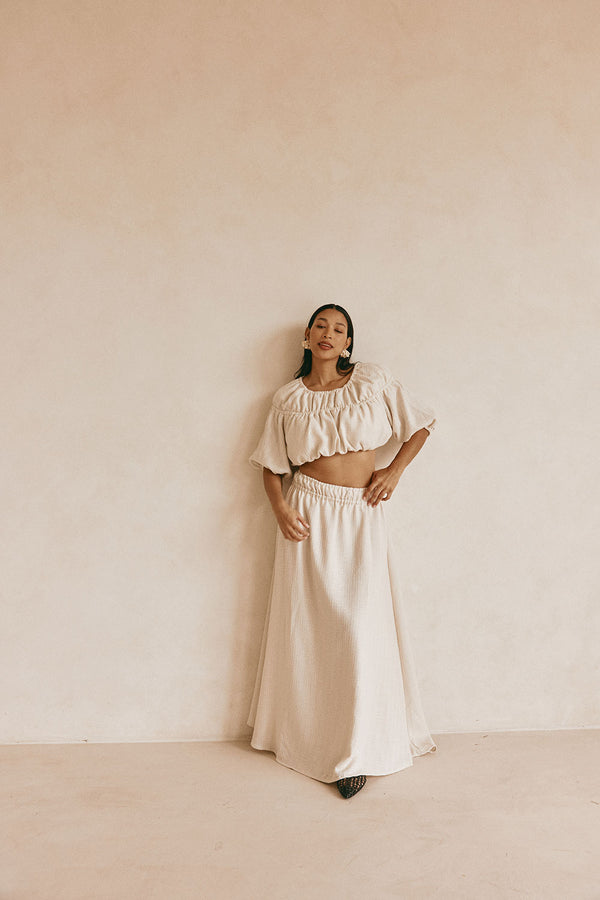 Beige Ruched A Line Maxi Astra Skirt