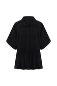 Black Short Sleeve Button Up Collar Luna Top