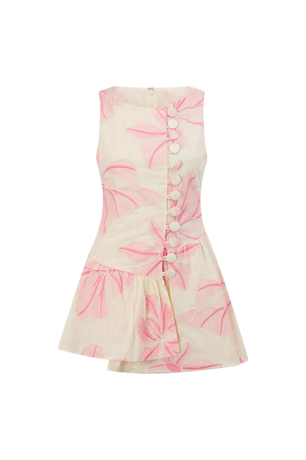Pink Spring Floral Print Button Mini Alfresco Dress