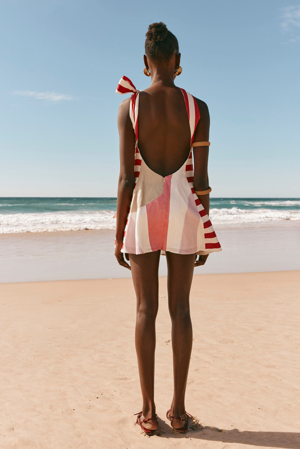 Red Estivo Abstract Print Asymmetric Mini Carmen Dress