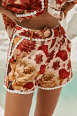 Red Floral Barocca Print Belt Bia Shorts