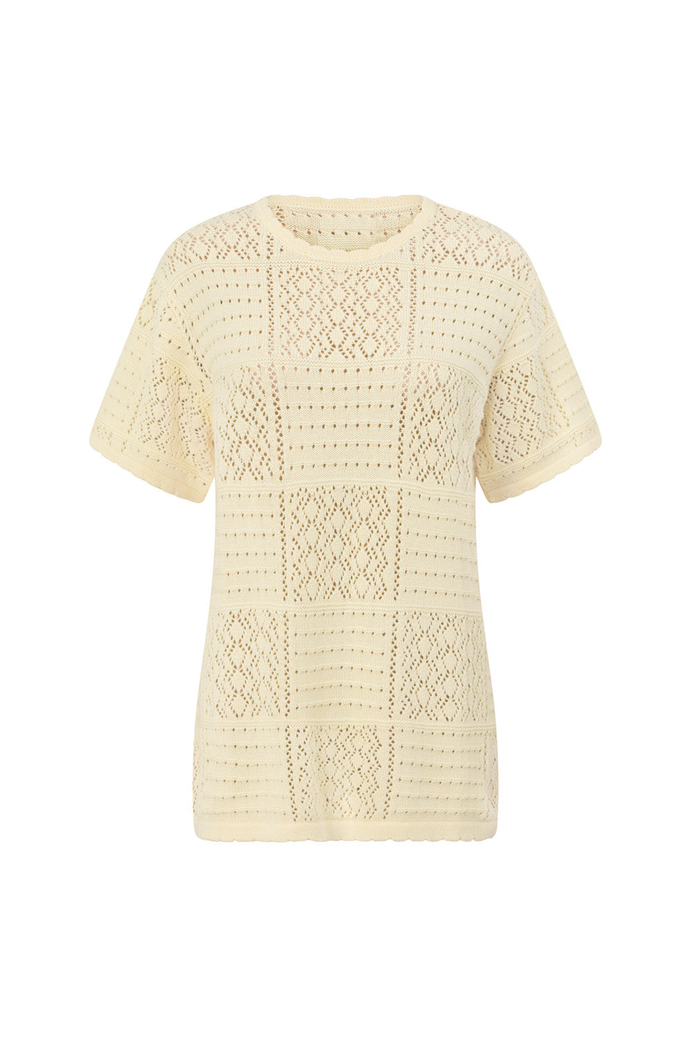 Butter Yellow Pointelle Knit Elios T Shirt Top