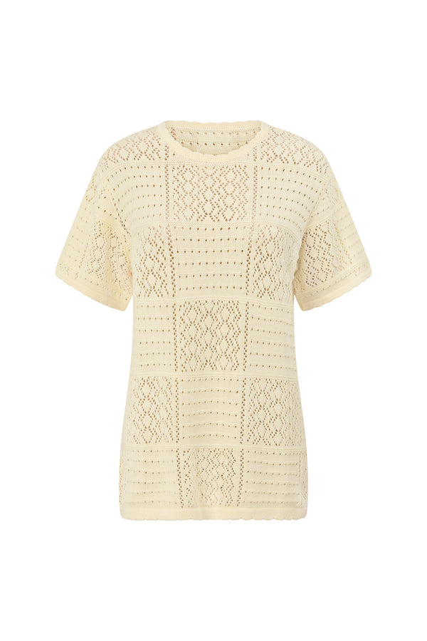 Butter Yellow Pointelle Knit Elios T Shirt Top