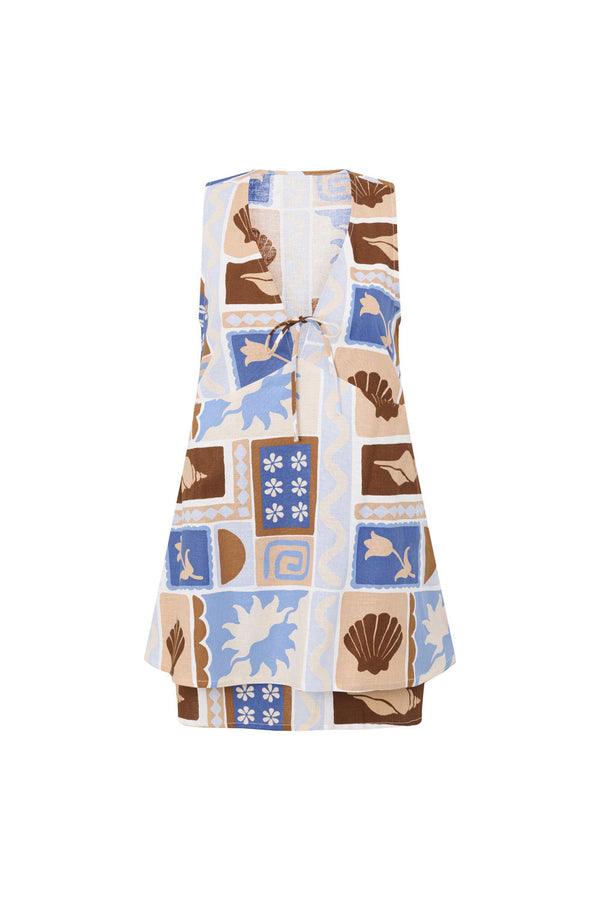 Blue Solis Sea Shell Print V Neck Mini Adi Dress