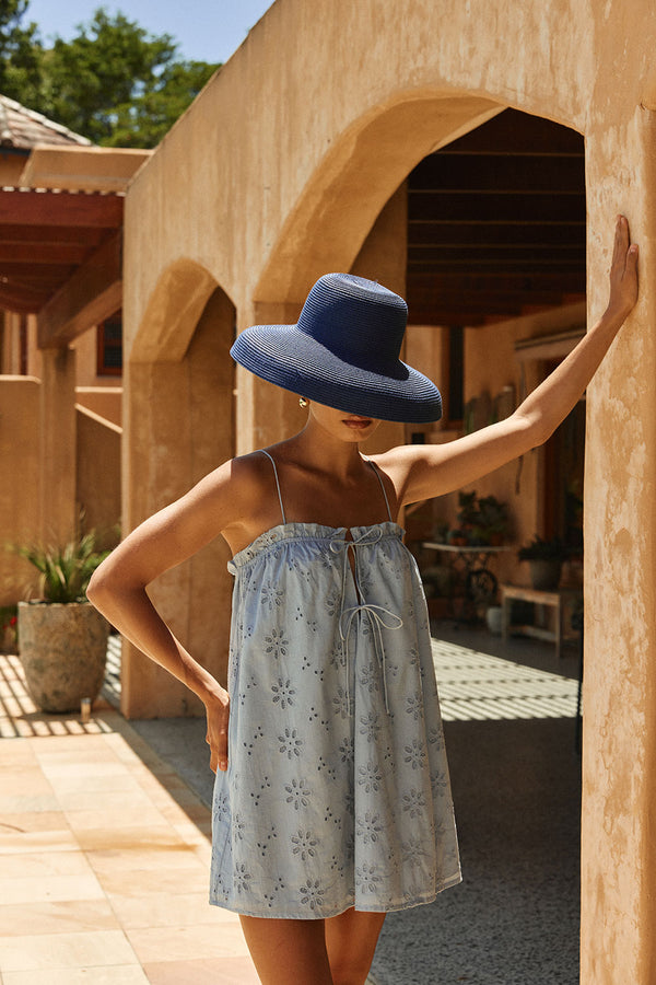 Blue Broderie Relaxed Mini Evelia Dress