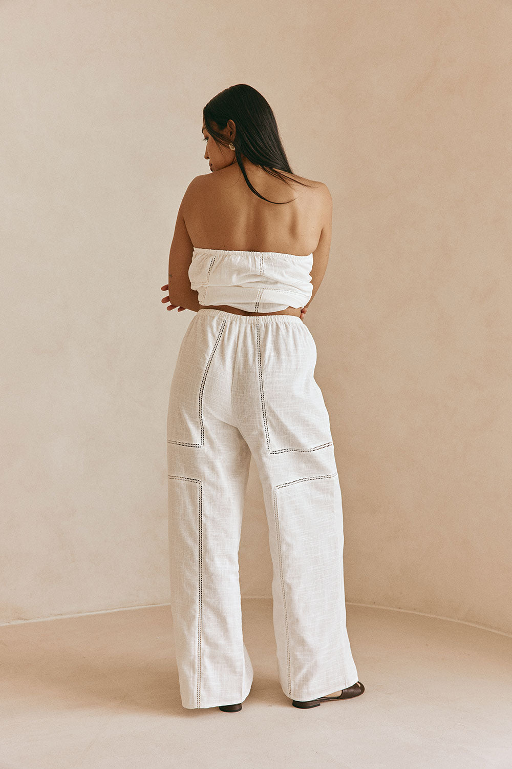 White Cheesecloth Elastic Drawstring Carissa Pants