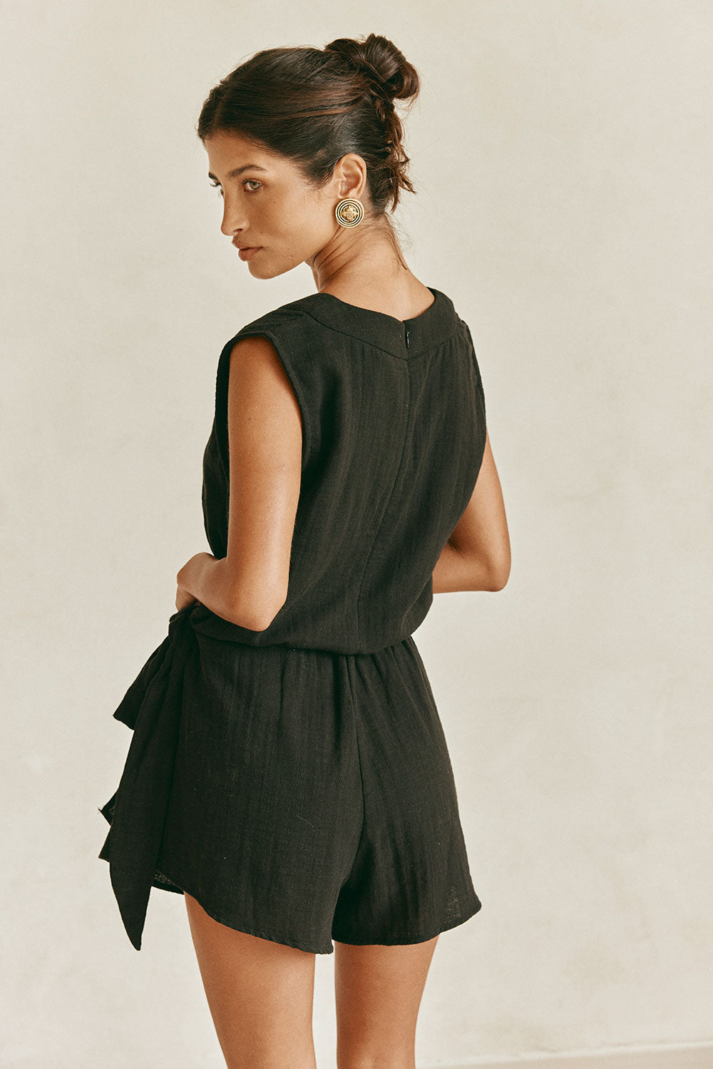 Black V Neckline Wrap Sandy Playsuit 