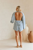 Tori Elasticated Knit Shorts - Blue, White