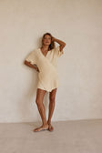 Cream Knit Wrap Mini Kyoto Dress