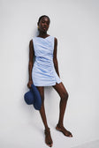 Blue Ruched Button Mini Alchemy Dress