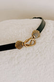 Black Leather Gold Toned Hardware Kitten Paw Belt