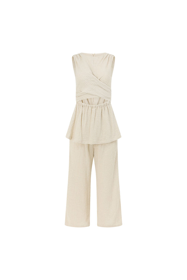 Beige Cut Out Tie Maia Jumpsuit