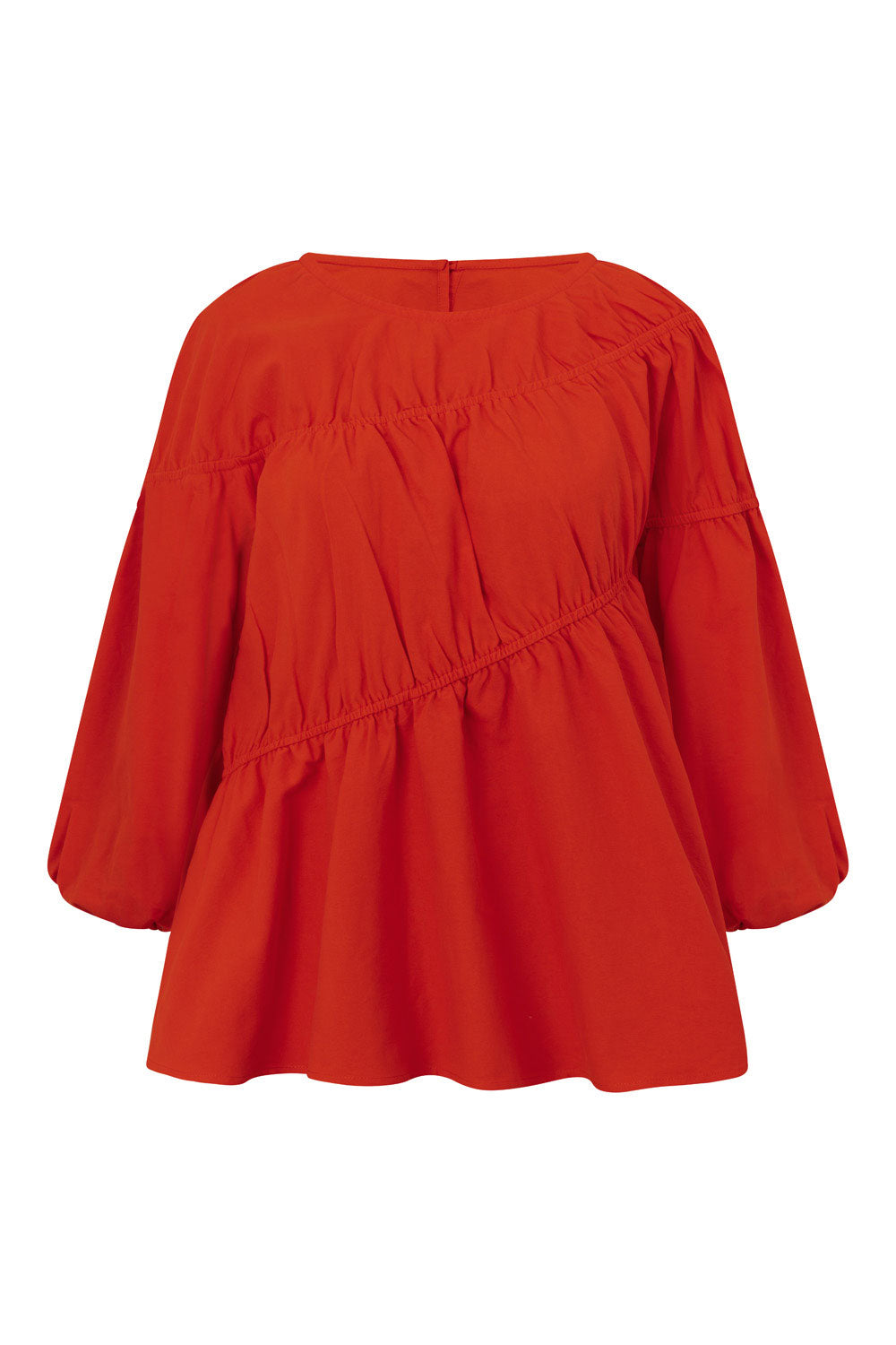 Cherry Red Long Sleeve Panelled Flounce Akel Top