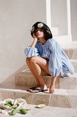Blue Long Sleeve Panelled Flounce Akel Top