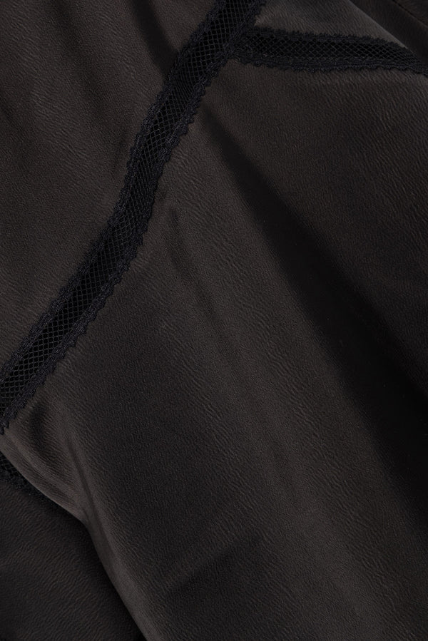 Black Silky Drawstring Mini Sable Skirt