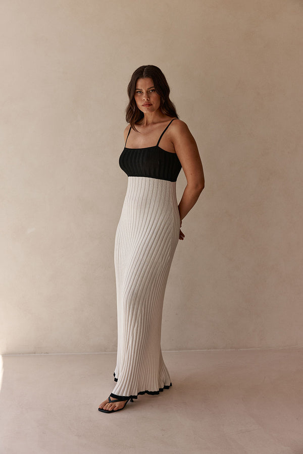 White Ribbed Knit Strappy Maxi Adley Dress