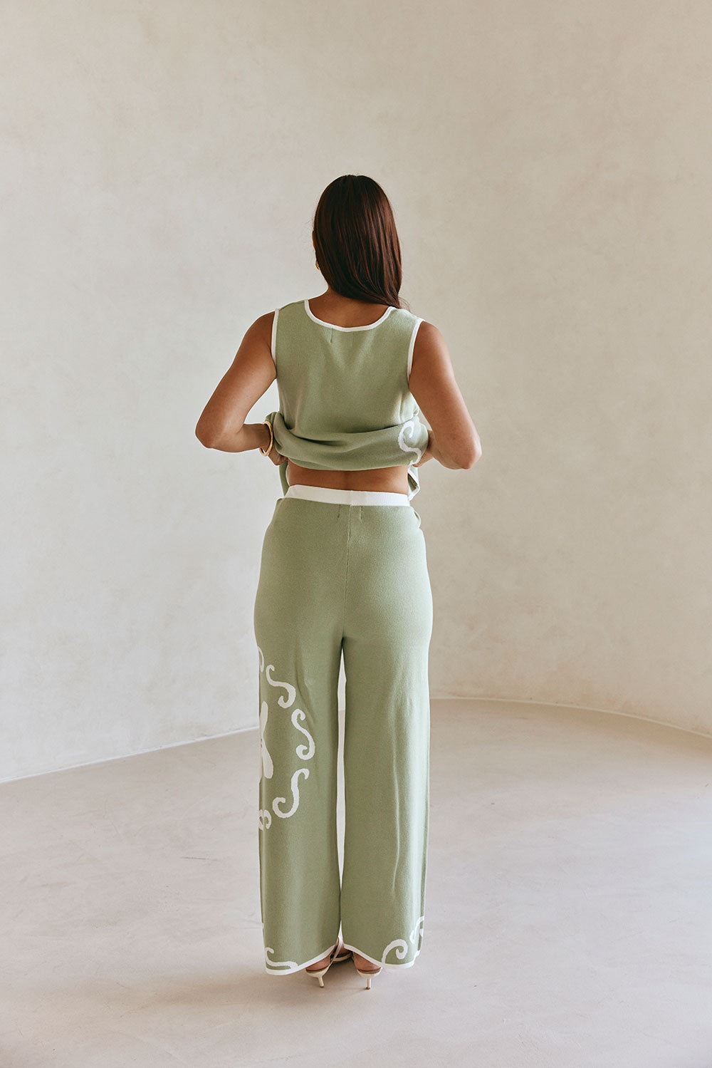 Green Ocean Relic Print Elastic Malani Pants