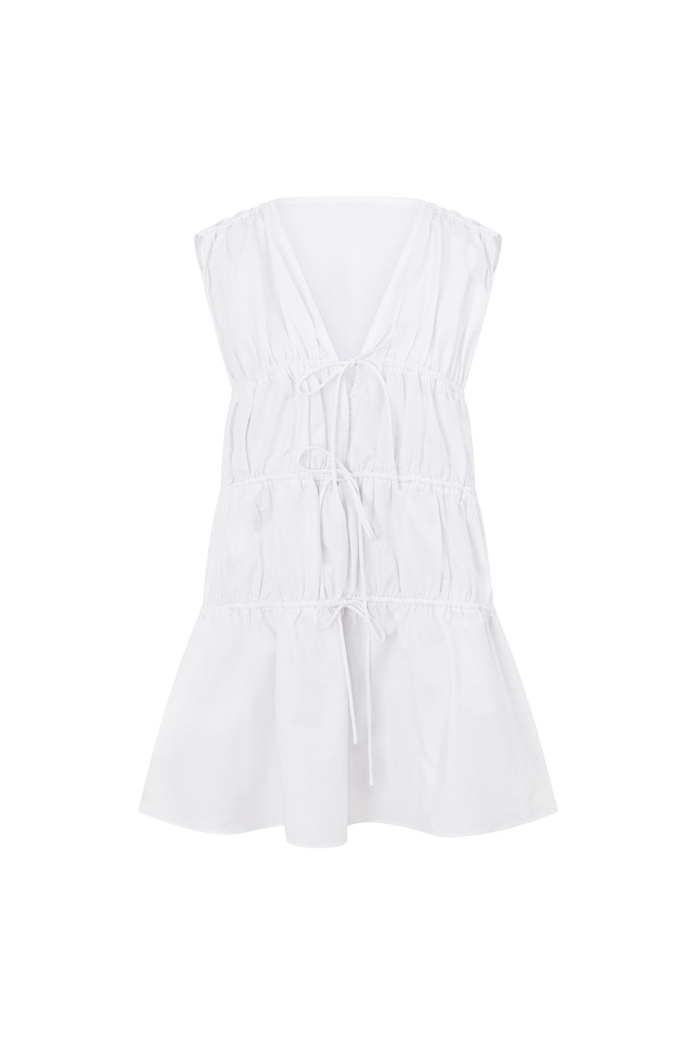 Bridal White Gathered Drawstring Mini Joslin Dress