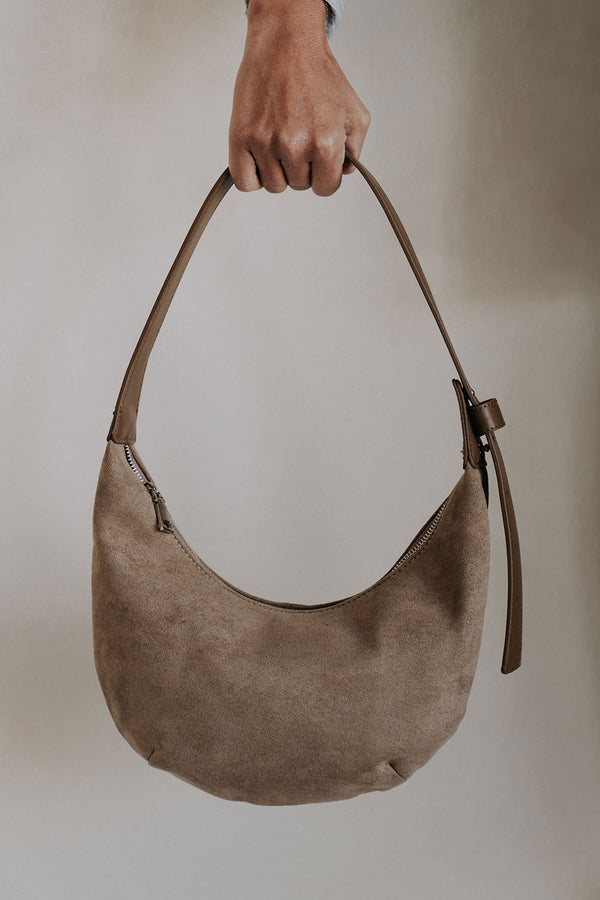 Caramel Tan Suede Buckle Charlotte Bag