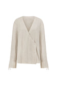 Beige and Black Pinstripe Lyla Wrap Top