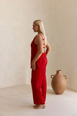 Red Thin Strap Backless Kinsley Jumpsuit