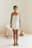Jetta Adjustable Thin Strap Tie Top - White Plaid