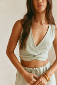 Sierra V Neckline Cutout Crop Top - Green