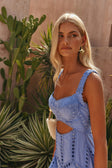 Blue Cotton Cutwork Flouncy Maxi Camilla Dress