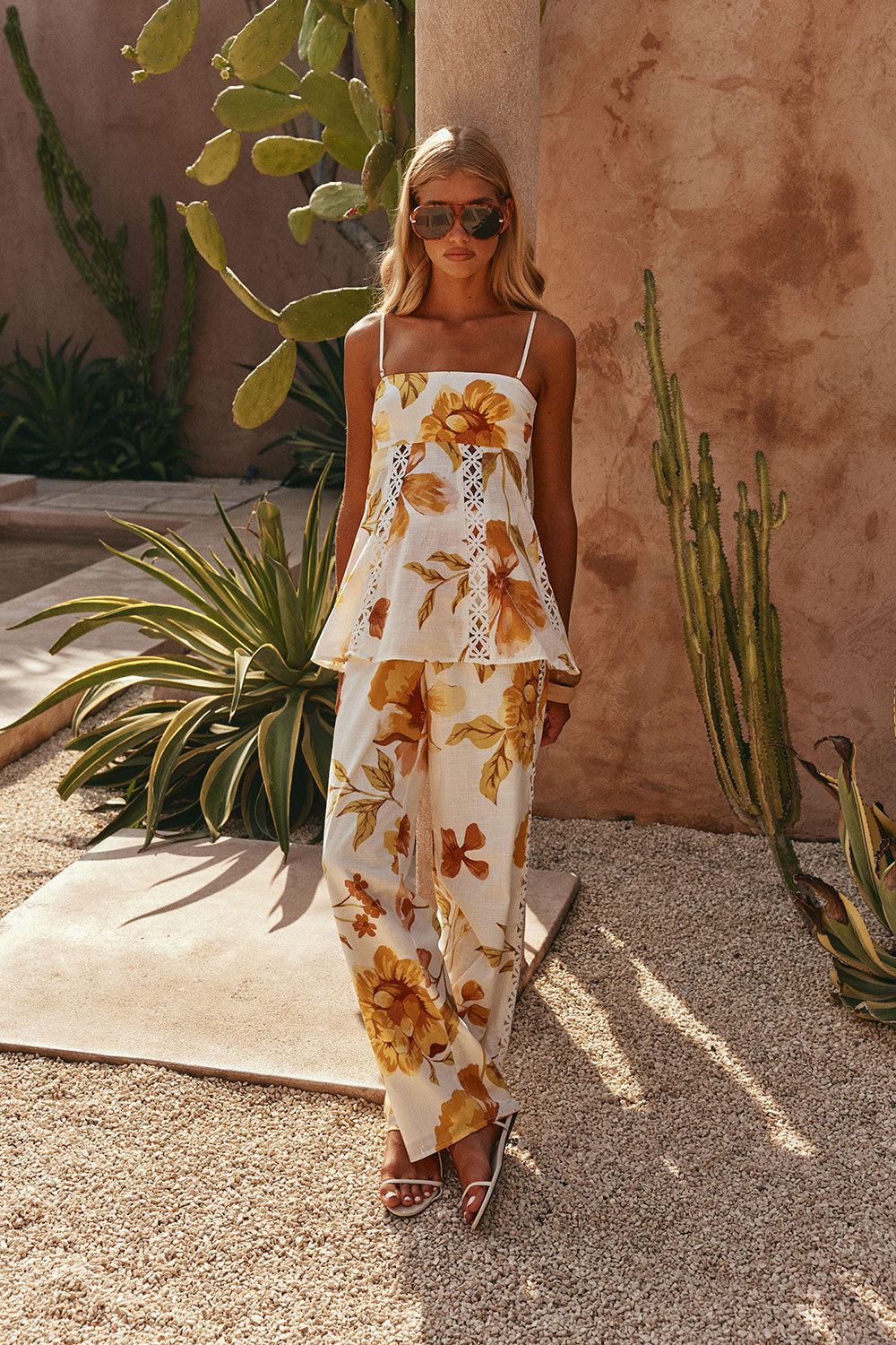 White Agalia Floral Print Strappy A Line Lorde Top