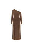 Chocolate Brown Asymmetric Draw Tie Maxi Callista Dress