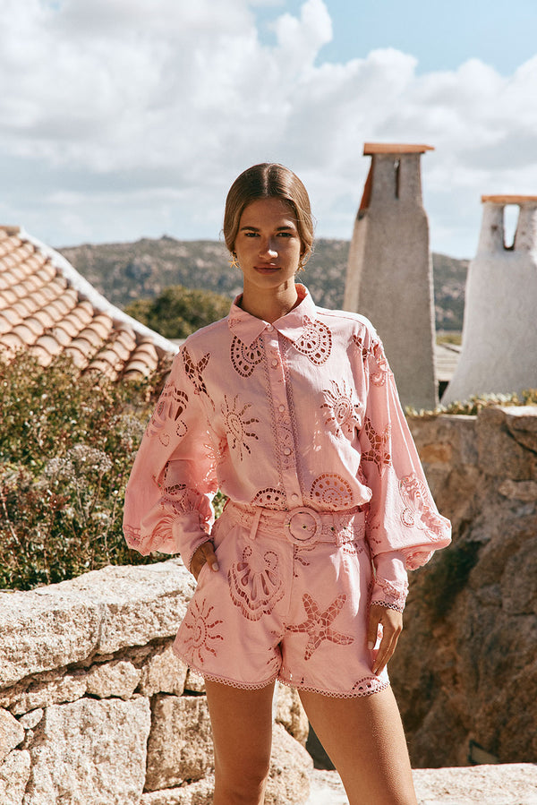 Corallo Rosa Embroidered High Waist Carilo Shorts