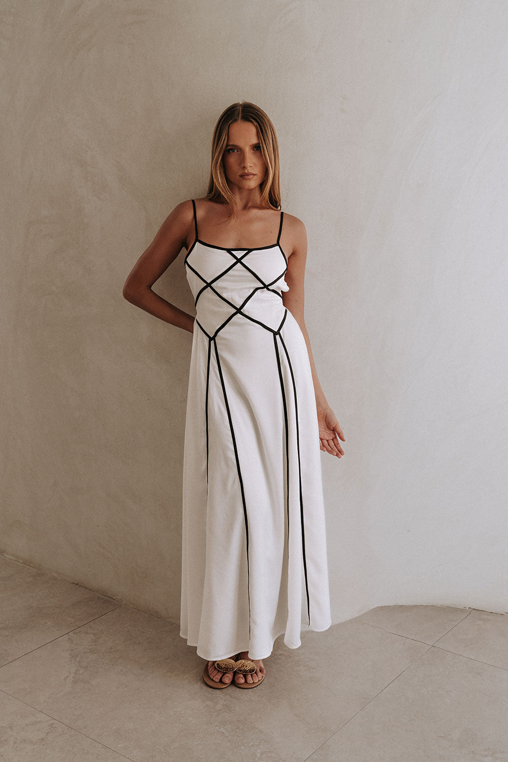White Strappy Binding Maxi Magnolia Dress