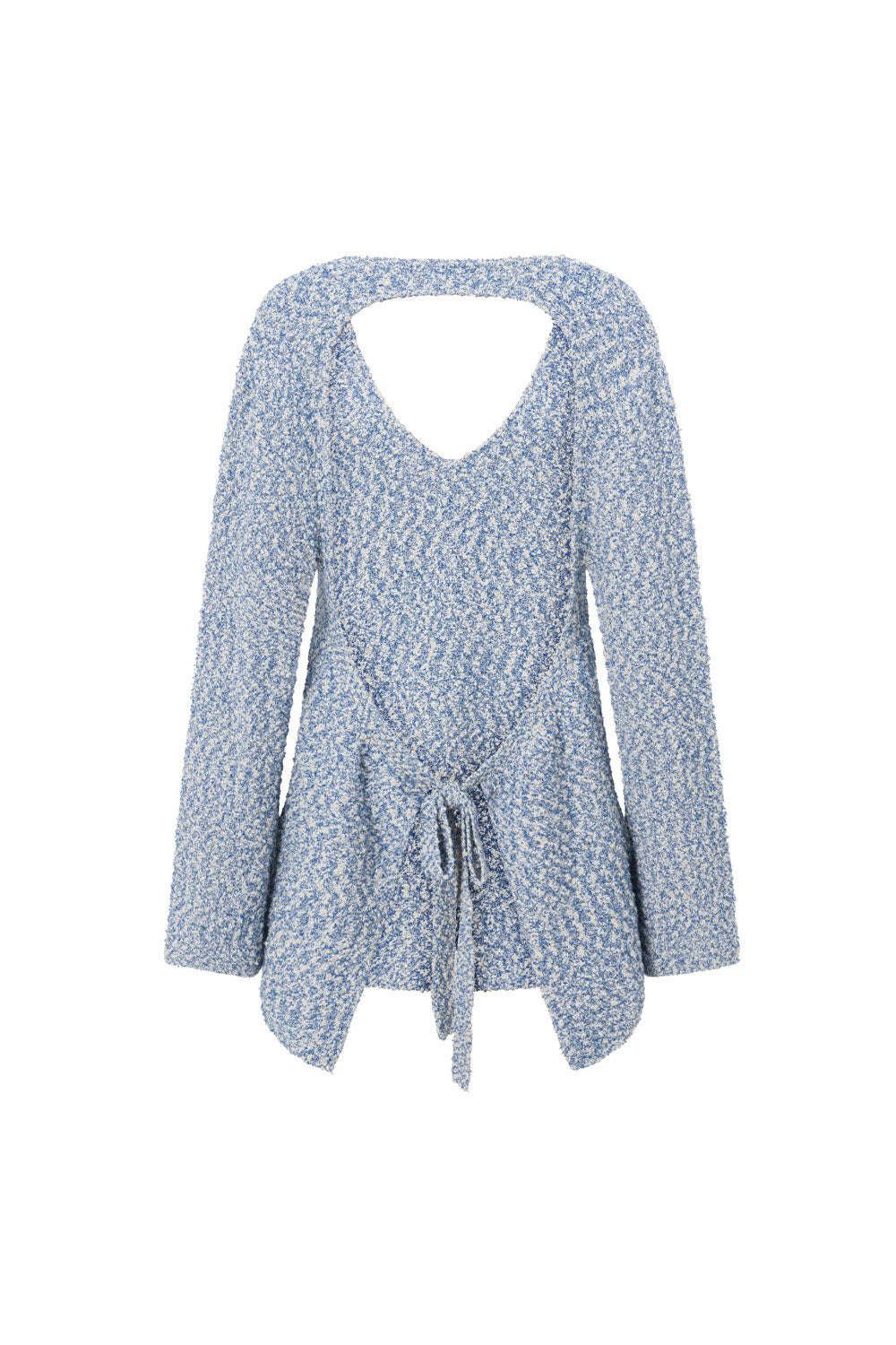 Blue Knit Long Sleeve Backless Tori Top