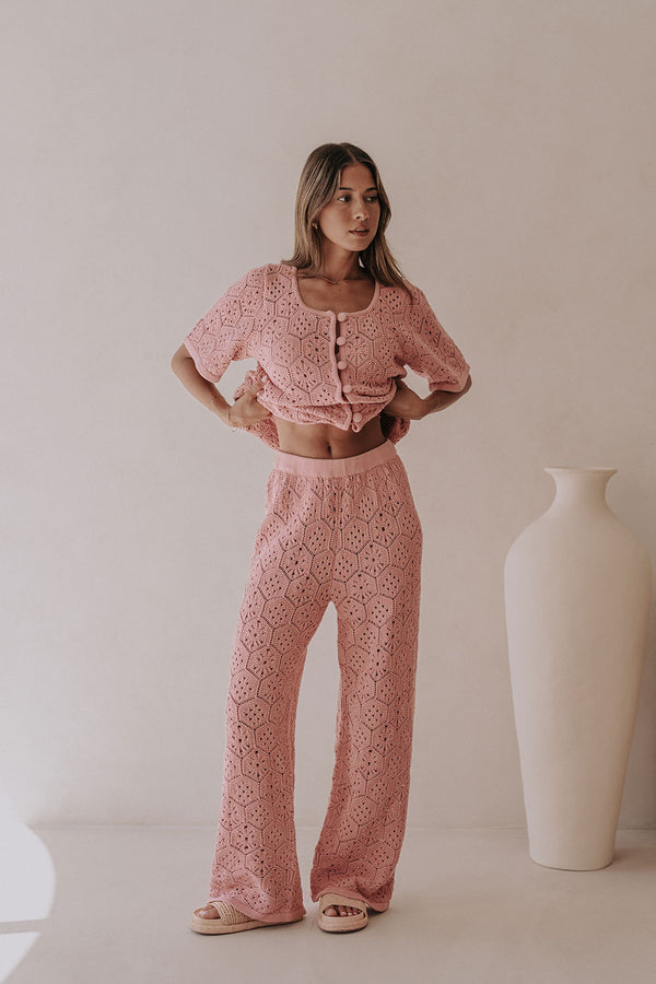 Blush Pink Crochet Knit Umiko Pants