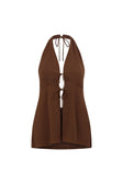 Chocolate Brown V Neck Halter Liora Top