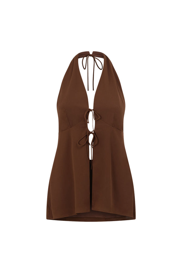 Chocolate Brown V Neck Halter Liora Top