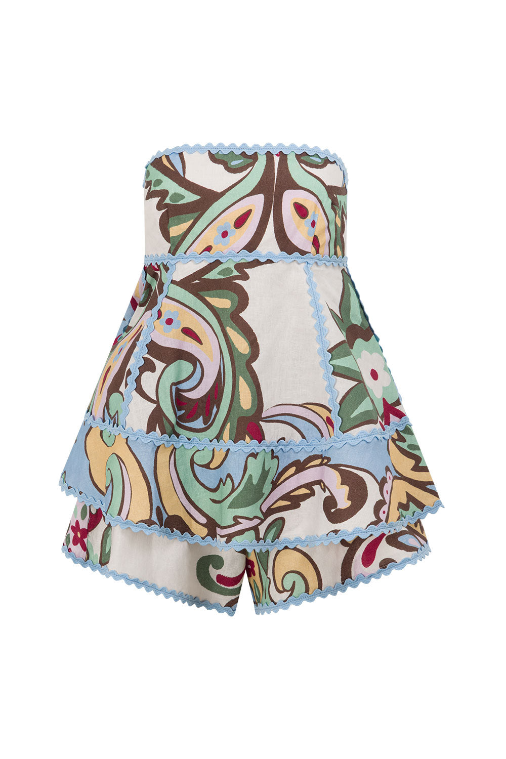 Blue Floral Paradesios Print Strapless Playsuit