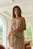 Taupe Knit V Neck Strappy Tie A-Line Havana Top