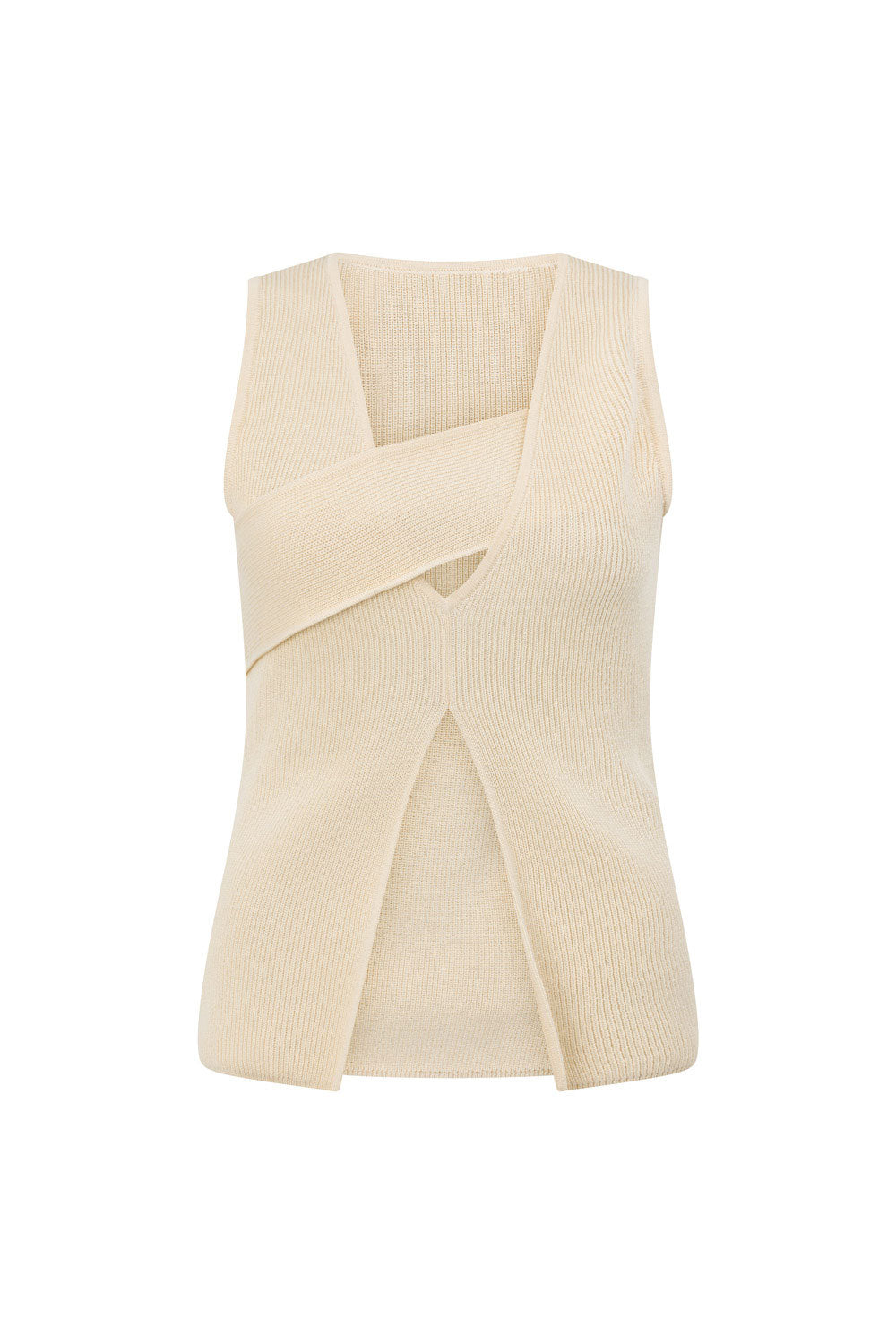 Cream Knit Asymmetric Split Bridget Top