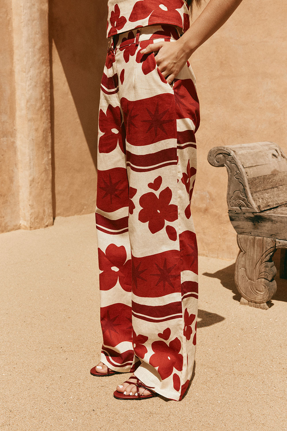 Red Sienna Sunset Print Del Mar Trouser Pants