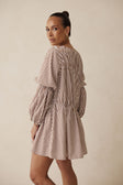Naloo Long Sleeve Tie Mini Dress - Brown, White Stripe