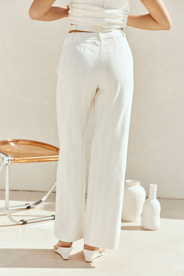White Cotton Asymmetric Waist Wide Leg Tilda Trouser Pants