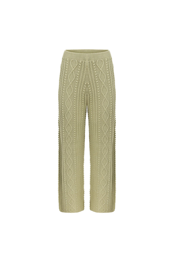 Green Cotton Knit High Waist Azari Pants