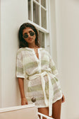 Easton Short Sleeve Button Up Knit Playsuit - Cream, Green Grey Stripe